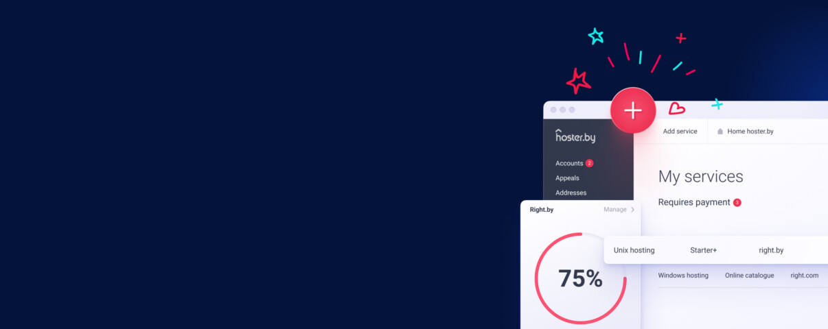 The design of Hoster.by personal account interface