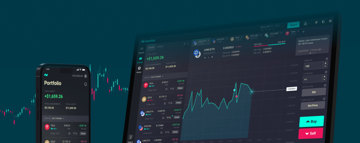 Interface of Monfex trading terminal and app