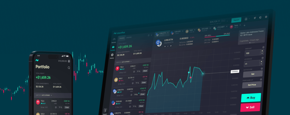 Interface of Monfex trading terminal and app